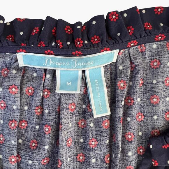 Draper James Navy Floral Polka Dot Ruffle Hem Dress Women’s Medium Retail $125 - Picture 2 of 10